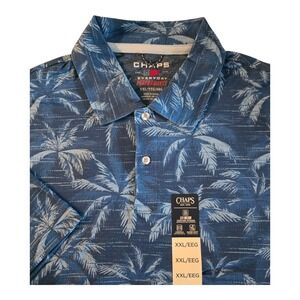 NWT Chaps Performance Short Sleeve Polo Golf Shirt Mens 2XL Blue Tropical